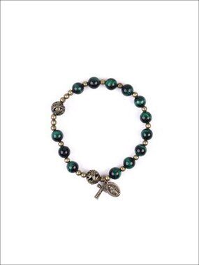 Catholic Rosary Bracelet Stone Beads Miraculous Medal St Benedict 7 inch
